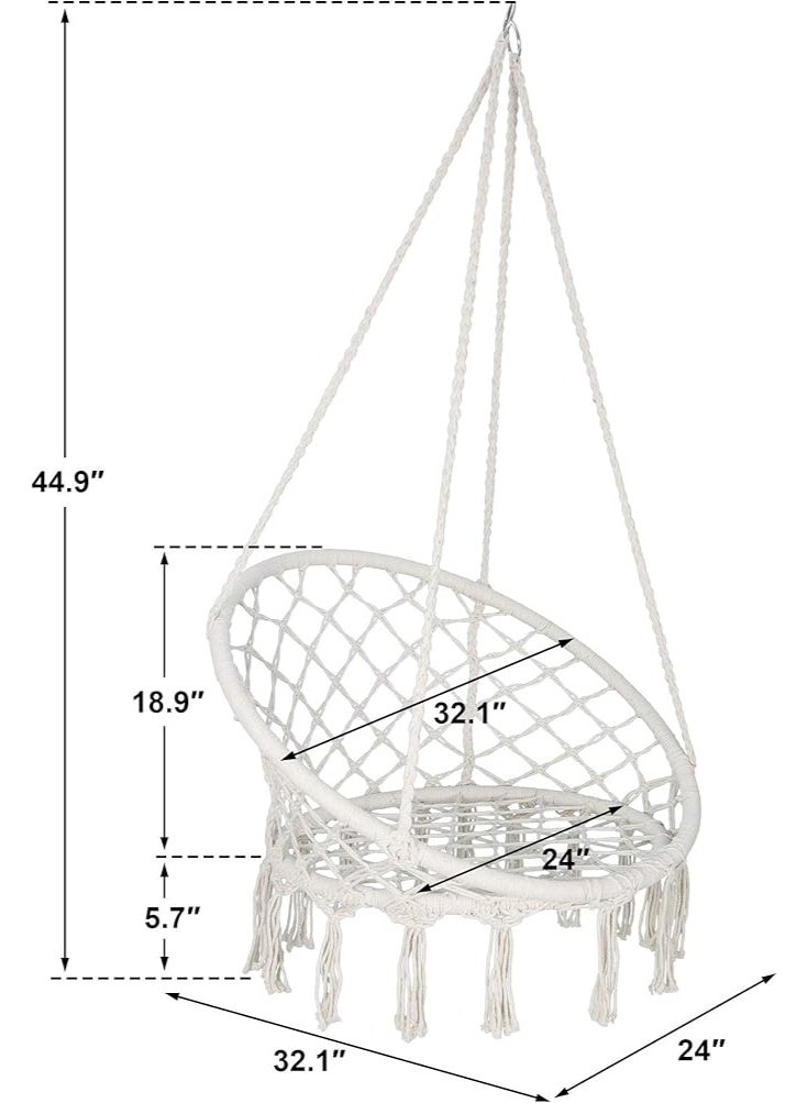 Antikiano Macrame Hanging Chair Swing Chair with Tassels, Bohemian Style Cotton Rope Mesh Hammock Chair for Indoor & Outdoor Perfect Decor and Relaxation Choice for Home, Garden, Patio, Yard - Image 1